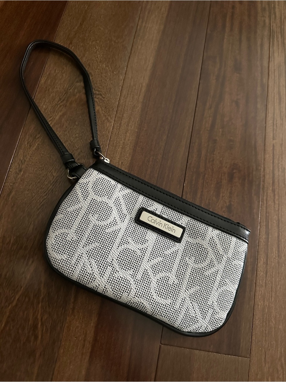 Calvin Klein Black & White Signature Wristlet Clutch